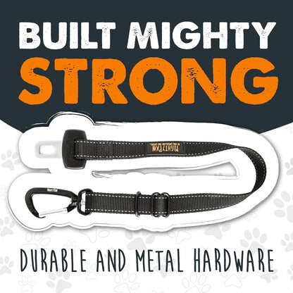 Dog Car Seat Belt | Universal Pet Safety Belt, Created with Human Seatbelt Material. All-Metal Hardware with Adjustable Length Strap. Exceeds Safety Standards. Keep Your Dog Secure (Black)